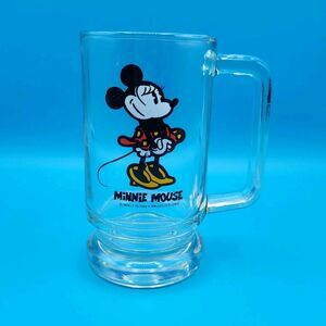 Vintage Disney Minnie Mouse Clear Glass Mug with Handle Walt Disney Productions